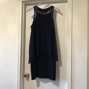 Betsy & Adam Midnight Sequin and Chiffon Midi Dress size 12